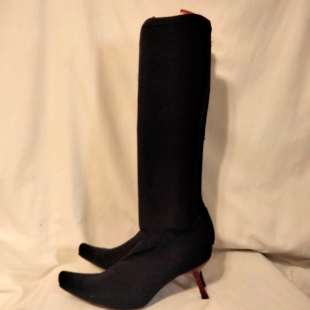 ESPACE by Robert Clergerie Black Stretch Textile Boots with Contrast Heel 7.5